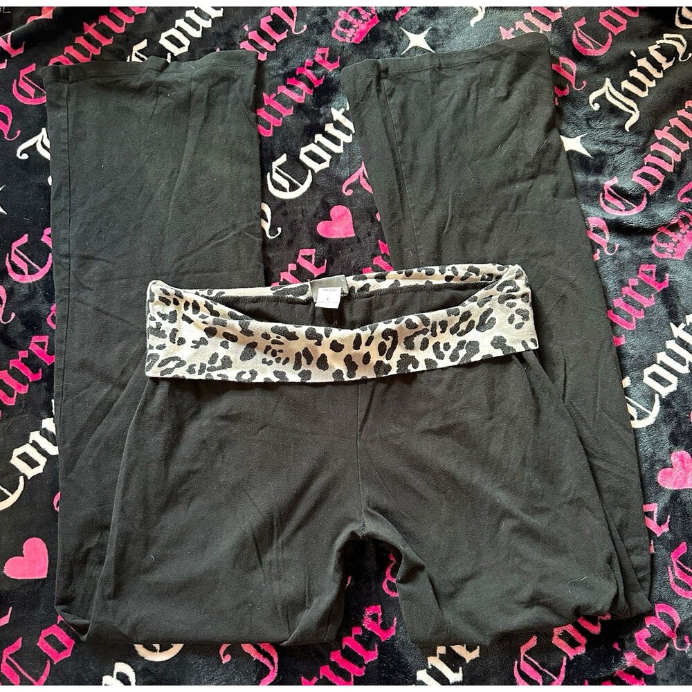 Dots Women's Black/Gray Leopard Foldover Waist Leggings Size L
